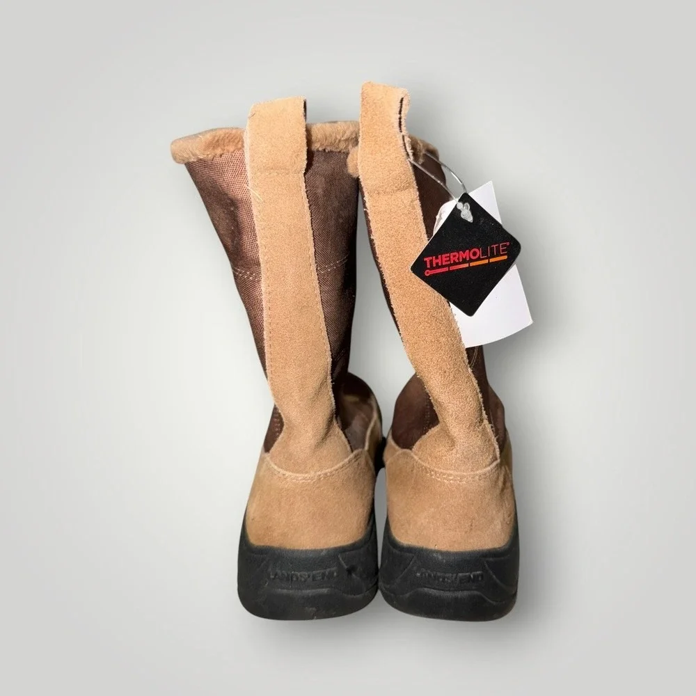 Lands End Snow Boots NWT Women 6.5 Brown Suede Thermolite Insulated Zip Floral